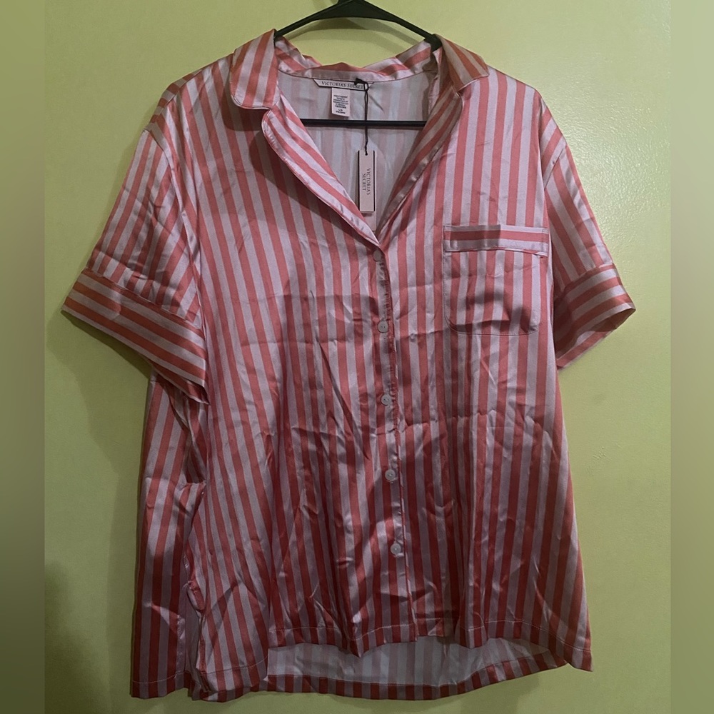 Pink striped Victoria secret satin pajama top